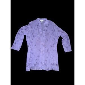 Susan Graver Top Womens 2X Shirt Stitched Floral Purple Artsy Mature Plus‎